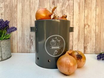 Grey Metal Onion Storage Tin – Breathable Container, 7 of 7