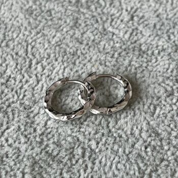 Mens Chunky Hammered Sterling Silver Hoop Earrings, 2 of 11