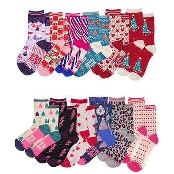 12 Day Christmas Advent Calendar Graphic Prints Bamboo Socks Women's, 2 of 3