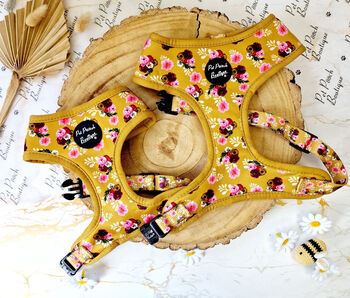 Vintage Yellow Buttercup Peonies Dog Harness With Optional Set, 2 of 11