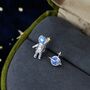Mismatched Planet And Astronaut Stud Earrings In Sterling Silver, thumbnail 2 of 10