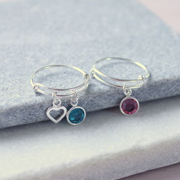 Sterling Silver Adjustable Birthstone Charm Ring, 6 of 11