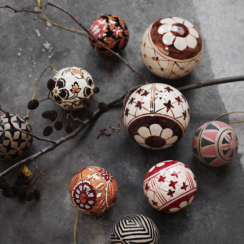 Set Of Three Hand Decorated Paper Mache Balls By The Forest & Co