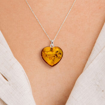 Sterling Silver Baltic Amber Heart Necklace, 2 of 11