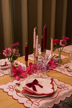 Cotton Napkins With Bow Embroidery Pink/Red • Set Of Four, 3 of 3
