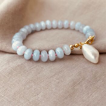 Blue Chalcedony Gemstone And Pearl Bracelet, 4 of 6