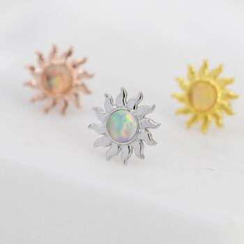 Sun Opal Stud Earrings In Sterling Silver, 2 of 11