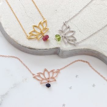 Lotus Flower Pendant Necklace With Birthstone, 8 of 11