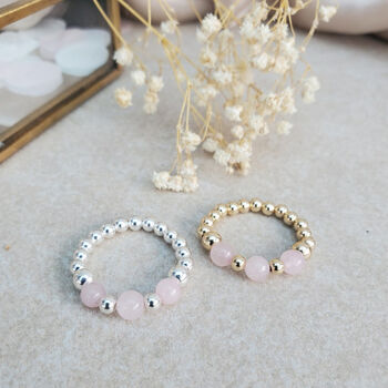 Gold Filled Rose Quartz Stacking Stretch Bead Ring, 7 of 9