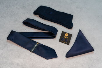 Navy Blue Textured Tie Set And Socks Wedding Groomsmen Gift, 5 of 6