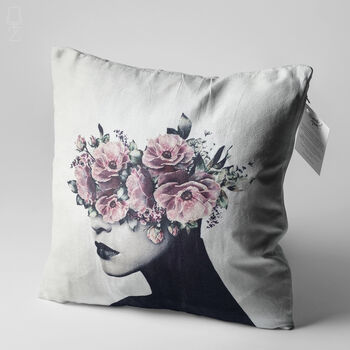 Floral Cushion Cover With Abstract Women Face Theme, 3 of 6