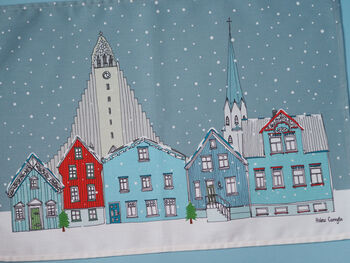Reykjavik Skyline Christmas Tea Towel, 2 of 2