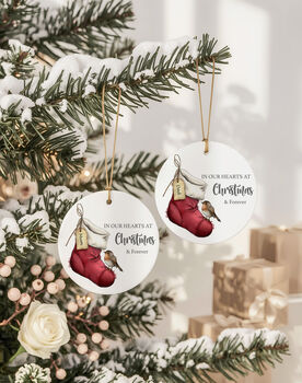 Personalised Christmas Memorial Robin And Stocking Bauble, 3 of 4