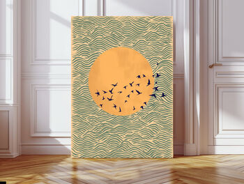 Japanese Sunset Flying Bird Art Print, 5 of 5