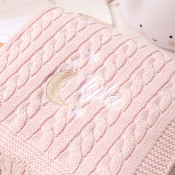 Personalised Pink Baby Blanket – Moon And Stars Name Embroidery, 12 of 12
