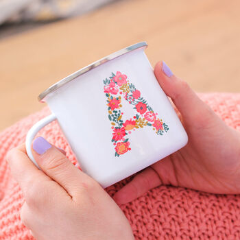 Personalised Floral Initial Enamel Mug For Her, 4 of 5