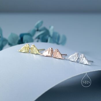 Tiny Walrus Stud Earrings In Sterling Silver, 7 of 12