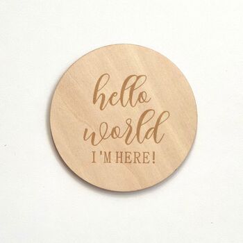Baby Announcement Plaque Wooden Hello World Sign, 2 of 3