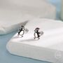 Sterling Silver Cute Penguin With Christmas Hat Stud Earrings, thumbnail 6 of 11