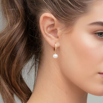 Shinju 18 K Gold Plated Pearl Hoops Huggies, 2 of 5