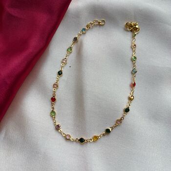 Golden Brass Multicolour Beads Foot Indian Payal Anklet, 3 of 8