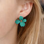 Turquoise Hand Painted Flower Shaped Stud Earrings, thumbnail 1 of 3