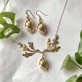 The Agatha Earrings Baroque Freshwater Coin Pearl Bridal Leaf Earrings, 3 of 10