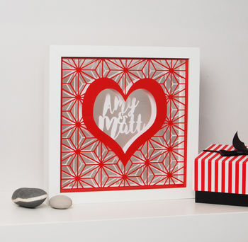 Framed Personalised Couple Love Heart Papercut Art, 2 of 3
