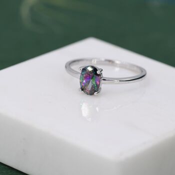 Sterling Silver One Carat Mystic Black Cz Oval Ring, 4 of 11