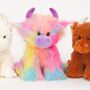 Highland Cow Toy Trio, Brown, Cream And Rainbow Set, thumbnail 1 of 7