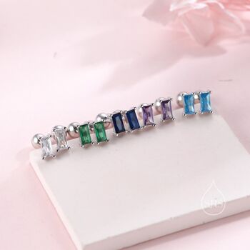 Sterling Silver Tiny Baguette Cz Stud Earrings, 3 of 9