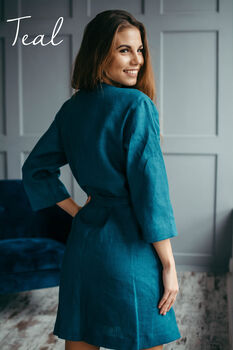 Women’s Linen Kimono Robe | Short Linen Dressing Gown, 7 of 12