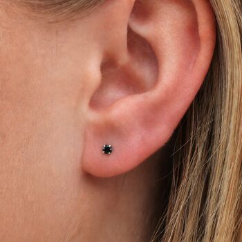 3mm Sterling Silver Onyx Black Crystal Stud Earrings, 2 of 4