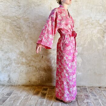 Long Kimono In Prussian Pink Botanic Floral, 4 of 5
