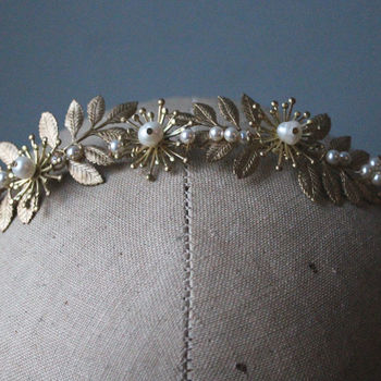 Celena Gold Leaf Starburst Pearl Bridal Headpiece, 4 of 4