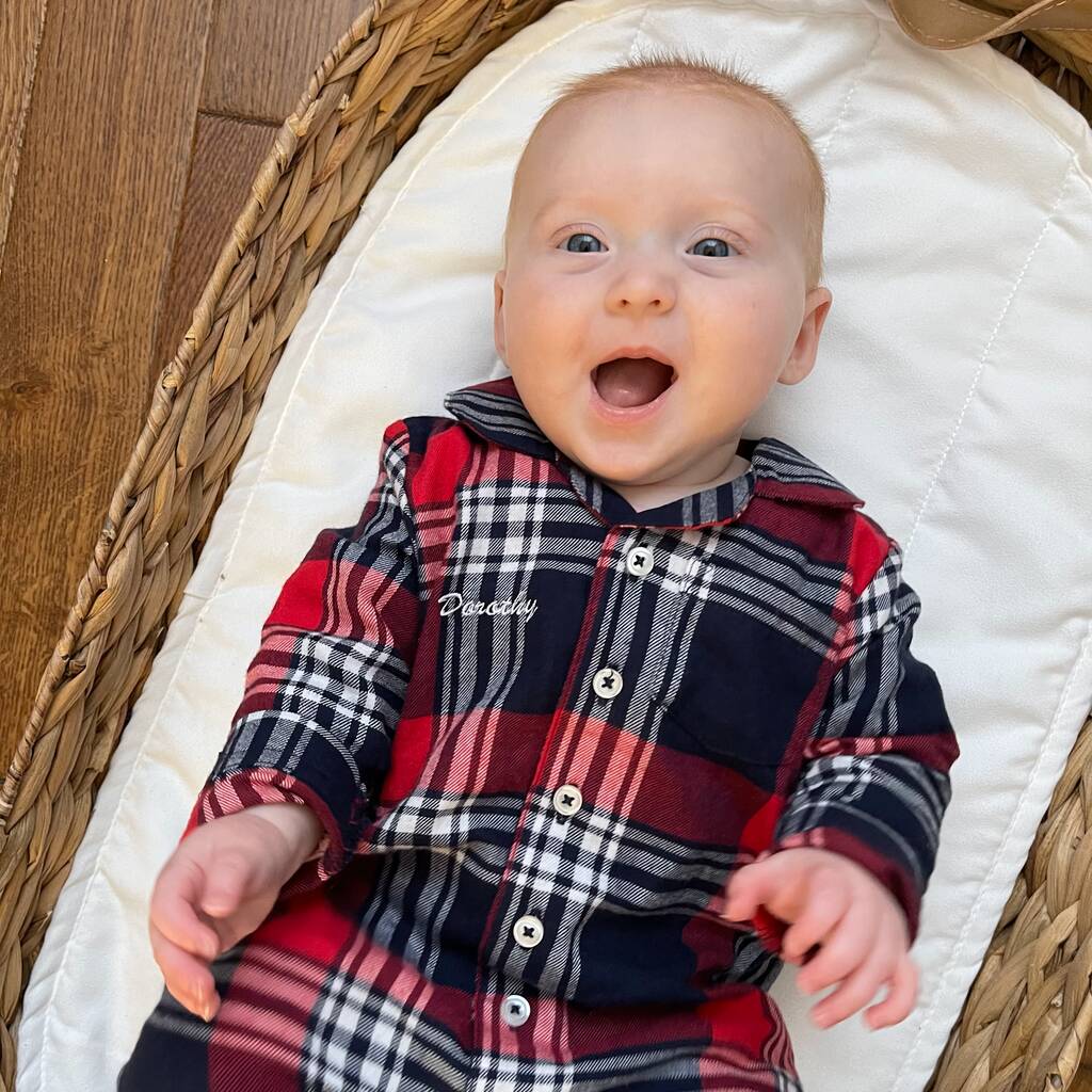 Personalised Name Baby's 1st Christmas Tartan Pyjamas By Rock On Ruby