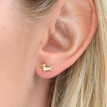 18ct Gold Plated Or Silver Baby Dachshund Stud Earrings, 3 of 10