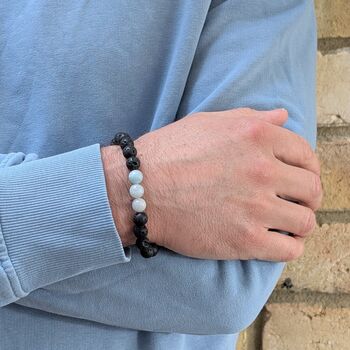 Men's Aquamarine And Lava Bead March Birthstone Bracelet, 6 of 11