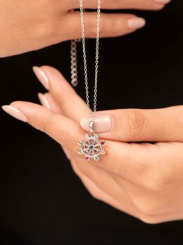 Spinning Nine Gemstones Dharma Wheel Necklace, 10 of 12