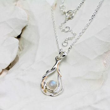 Teardrop Sterling Silver Rainbow Moonstone Pendant, 3 of 6