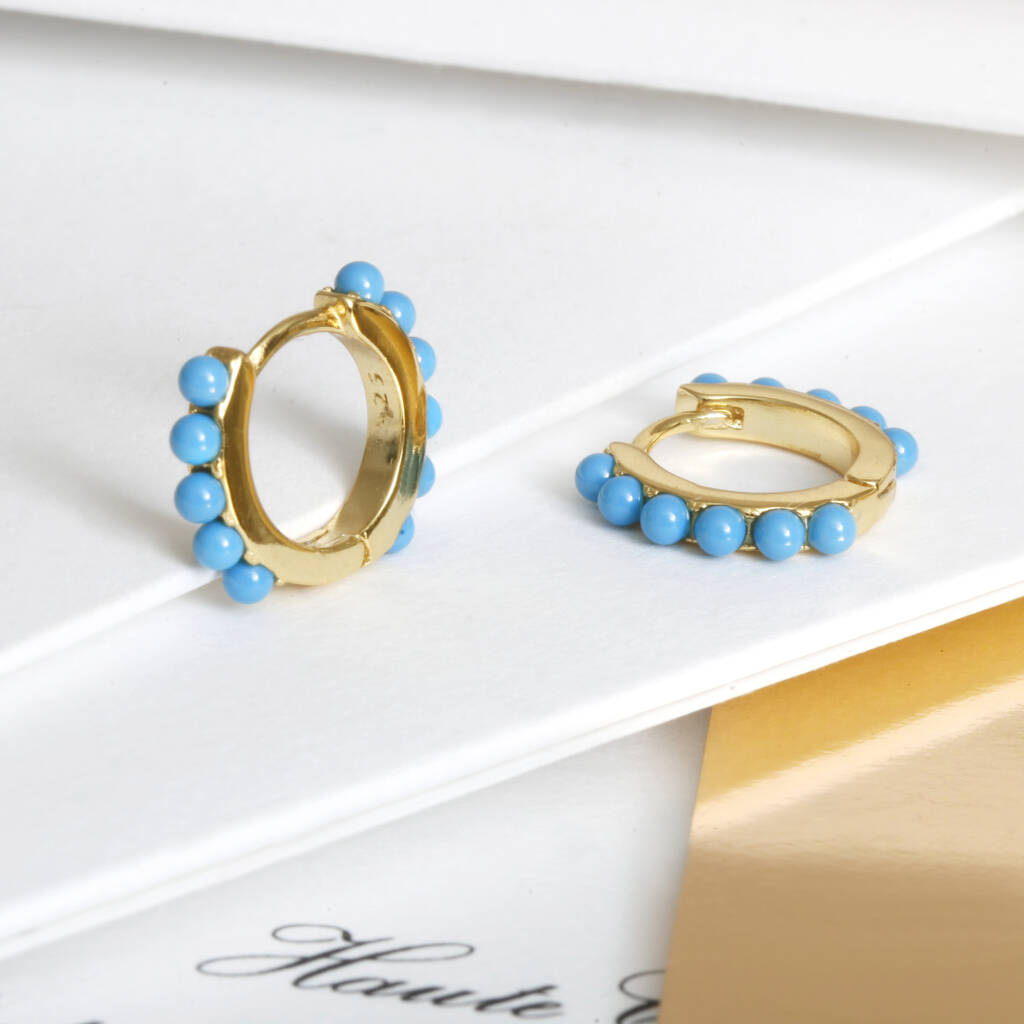 Gold Pearl Or Turquoise Huggie Hoop Earrings By Holly Blake ...