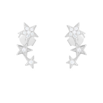 Sterling Silver Triple Twinkling Star Climber Earrings, 2 of 6