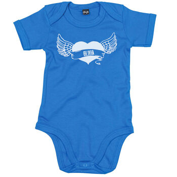 Personalised Winged Heart Rock Baby Grow, 2 of 4