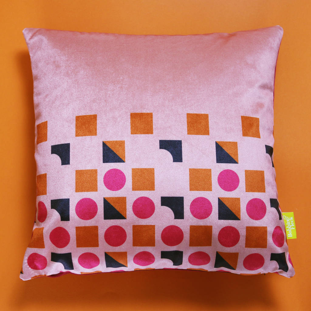 Pink Geometric Velvet Cushion By Bobbin & Fleck