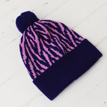 Lambswool Knitted Zebra Pom Pom Hat, 10 of 12