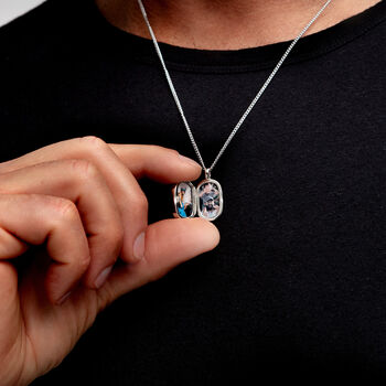 Men's Small Lapis Dog Tag Locket Silver, 8 of 9