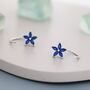 Sapphire Blue Flower Cz Huggie Hoop Earrings, thumbnail 6 of 11