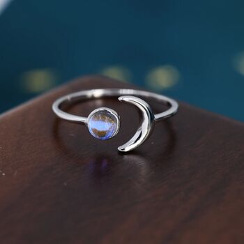 Sterling Silver Moonstone Moon Stacking Ring, 6 of 11