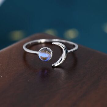 Sterling Silver Moonstone Moon Stacking Ring, 6 of 12