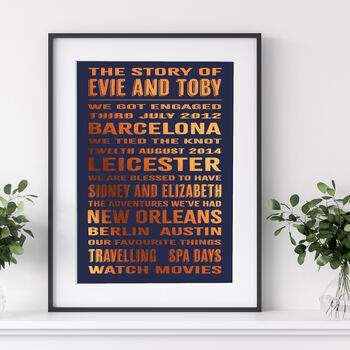 Personalised 9th Copper Anniversary Our Story Print, 3 of 5